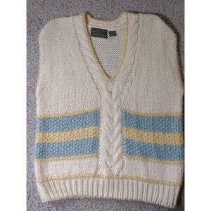 Vtg Hand Knit Sweater Society Ramie Acrylic Blend Soft Colors Sz L